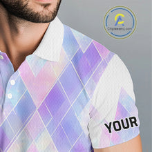 Load image into Gallery viewer, Violet And Blue Square Pattern Mens Golf Polo Shirt Custom Name Golf Tops For Men NHN0203