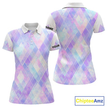 Load image into Gallery viewer, Violet And Blue Square Pattern Womens Golf Polo Shirt Custom Name Golf Tops For Ladies NHN0203
