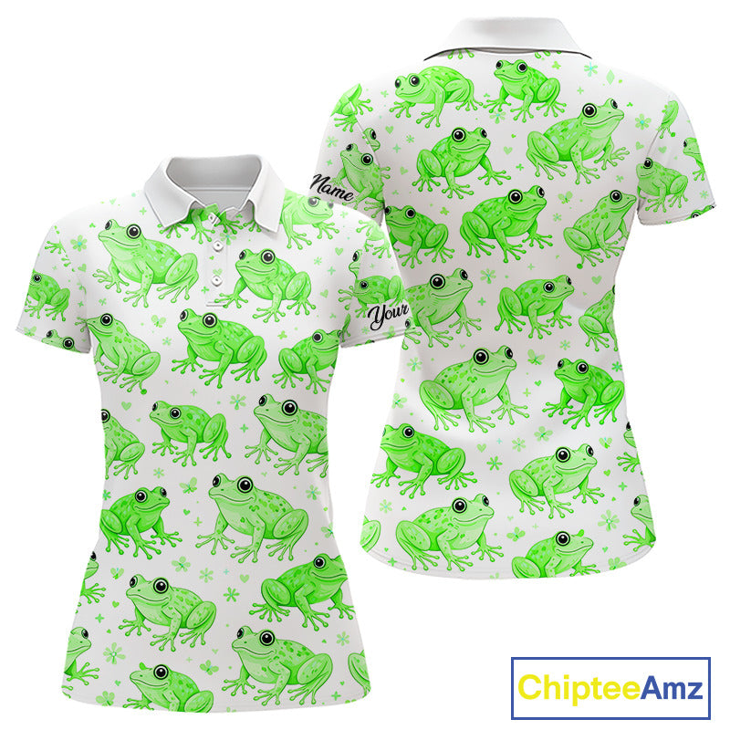 Funny Green Frog Pattern Womens Golf Polo Shirts Custom Golf Attire For Ladies , Golfer Gifts NHN0134