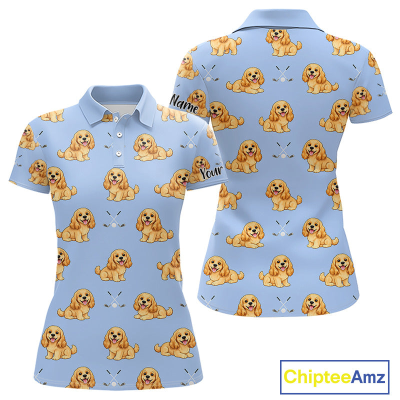 Funny Cocker Spaniel Womens Golf Polo Shirt Custom Blue Pattern Team Ladies Golf Tops, Dog Lover Gift Nhn0210