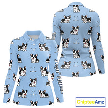 Load image into Gallery viewer, Womens Long Sleeve Golf Polo Shirt Custom Funny French Bulldog Team Ladies Golf Tops, Dog Lover Gift NHN0212