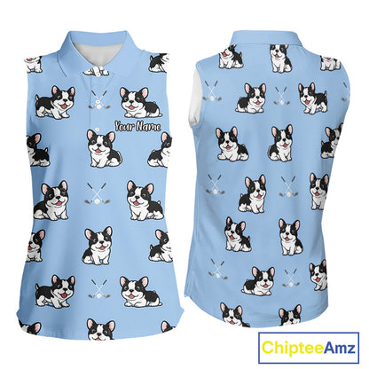Womens Sleeveless Golf Polo Shirt Custom Funny French Bulldog Team Ladies Golf Tops, Dog Lover Gift NHN0212