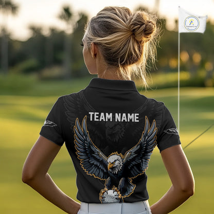Eagle Womens Golf Polo Shirts Custom Golf Attire For Ladies, Black & Yellow Team Golf Top Personalized NHN0083