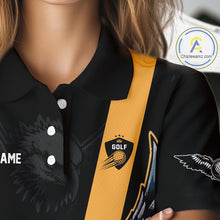 Load image into Gallery viewer, Eagle Womens Golf Polo Shirts Custom Golf Attire For Ladies, Black &amp; Yellow Team Golf Top Personalized NHN0083