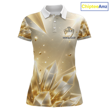 Load image into Gallery viewer, Womens Golf Polo Shirt Custom Gold Diamond Crystal Golf Ball Custom Name Golf Shirts For Team NHN0220
