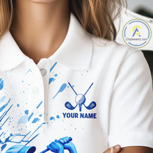 Load image into Gallery viewer, Golf Polo Shirts, Womens Golf Polo Shirts Blue Painting Golfer Custom Name Team Golf Shirt, Golf Gifts NHN0090