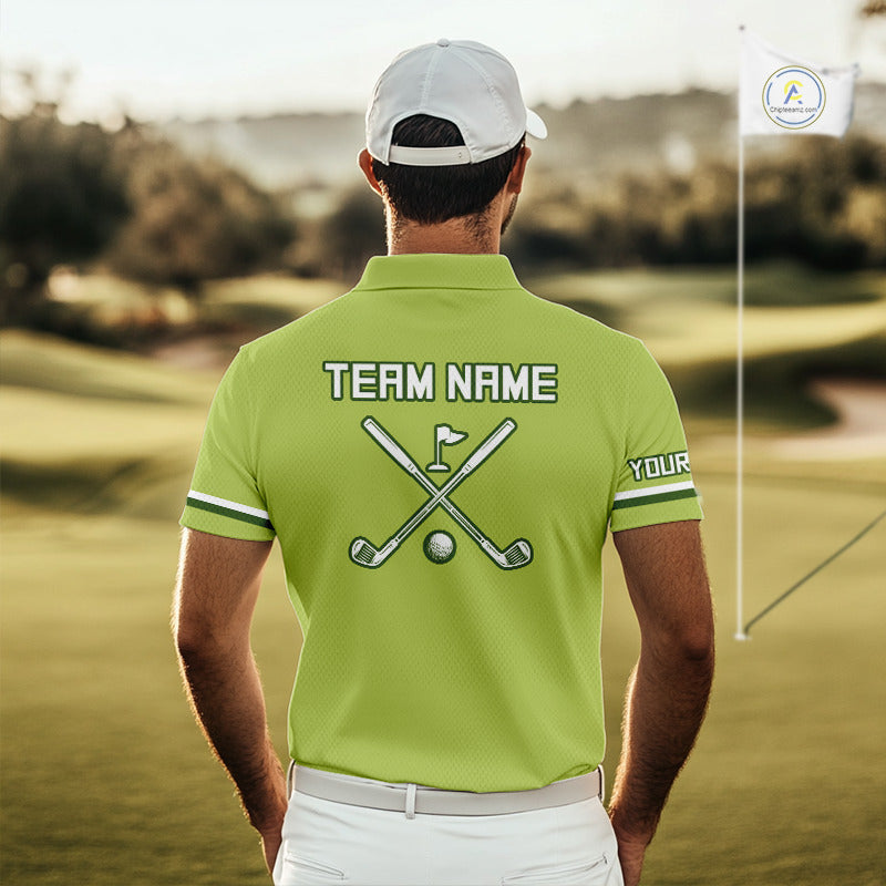 Mens Golf Polo Shirt Custom Name Green And White Golf Shirts For Team Personalized Golf Gifts NHN0096