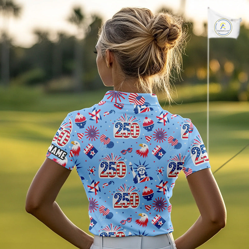 America 250th Anniversary Golf Polo Shirt For Women, Patriotic USA Golf Shirts, Independence Golf Gift NHN0232