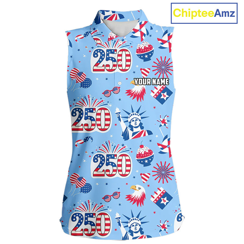 America 250th Anniversary Womens Sleeveless Golf Polo Shirt, Patriotic USA Golf Shirts, Golf Gift NHN0232