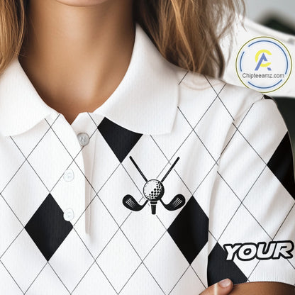 Argyle Women Golf Polo Shirt Custom Name, Personalized Plaid Golf Shirts For Ladies NHN0120