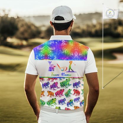 Funny Tie Dye Frog Pattern Mens Golf Polo Shirts Custom Watercolor Golf Attire For Men, Golf Gifts NHN0135
