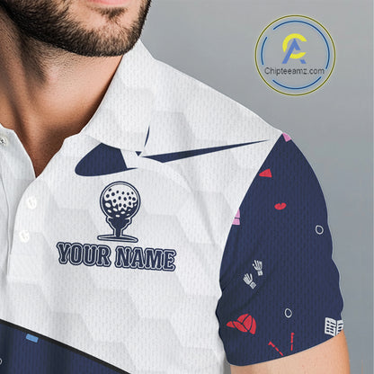 Mens Golf Polo Shirt Custom Name Funny Blue White Golf Ball Pattern Men Golf Wear Top For Team NHN0025