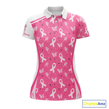 Load image into Gallery viewer, Pink Ribbon Womens Golf Polo Shirt Custom Butterfly Pattern Breast Cancer Awareness Ladies Golf Tops NHN0175