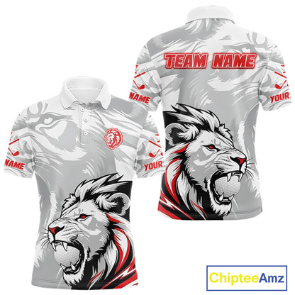 Lion Mens Golf Polo Shirt Red And White Lion King Sketching Polo Shirt Best Golf Shirt For Men NHN0055