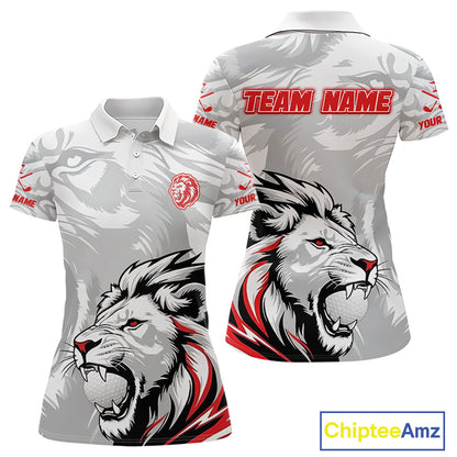 Lion Womens Golf Polo Shirt Red And White Lion King Sketching Polo Shirt Best Golf Shirt For Women NHN0055