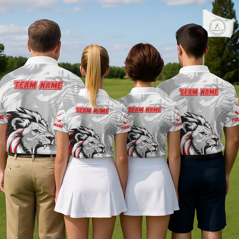 Lion Womens Golf Polo Shirt Red And White Lion King Sketching Polo Shirt Best Golf Shirt For Women NHN0055