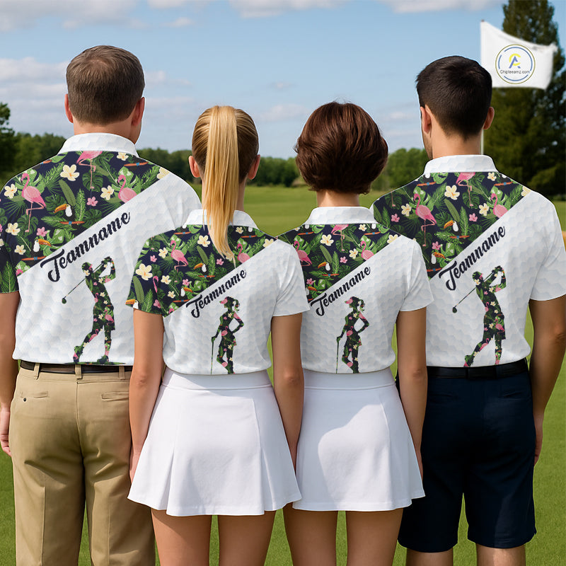 Mens Golf Polo Shirt Custom Toucan Tropical Leaf Pattern Flamingo Golf Shirts For Men NHN0192