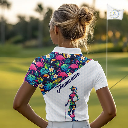 Funny Womens Golf Polo Shirt Custom Toucan Tropical Pattern, Flamingo Golf Shirts For Ladies NHN0192