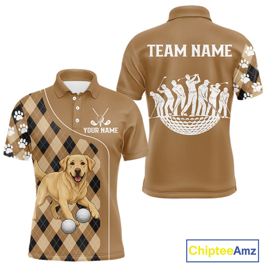 Funny Golden Retriever Mens Golf Polo Shirt Custom Argyle Plaid Pattern Team Golf Tops, Dog Lover Gift NHN0197