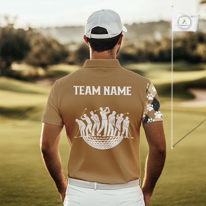 Funny Golden Retriever Mens Golf Polo Shirt Custom Argyle Plaid Pattern Team Golf Tops, Dog Lover Gift NHN0197