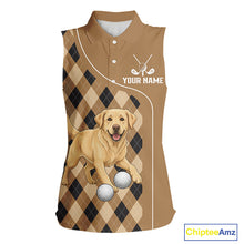 Load image into Gallery viewer, Funny Golden Retriever Womens Sleeveless Golf Polo Shirt Custom Argyle Plaid Pattern Team Golf Tops NHN0197