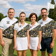 Load image into Gallery viewer, Funny Mens Golf Polo Shirts Custom Green Tropical Leaf Pattern Personalized Skull Golf Shirts For Men NHN0071