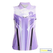 Load image into Gallery viewer, Womens Sleeveless Golf Polo Shirt Purple Geometric Pattern Custom Team Ladies Golf Tops, Golf Gifts NHN0199