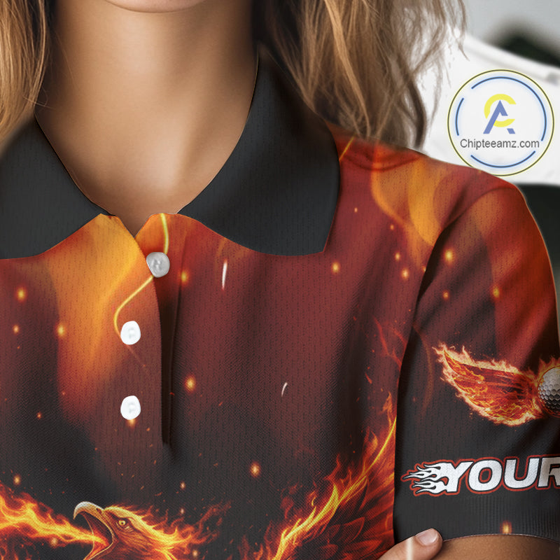 Womens Golf Polo Shirt Custom Phoenix Red Flame Team Golf Tops, White Golf Outfit For Women NHN0077