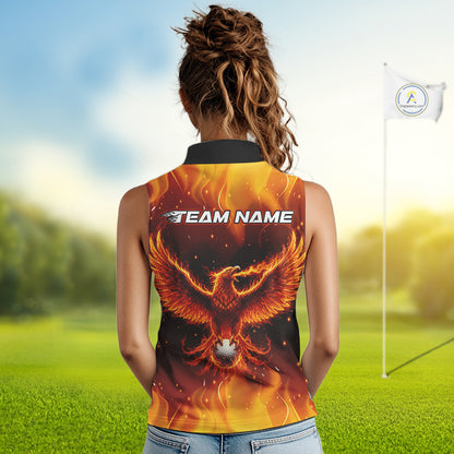 Womens Sleeveless Golf Polo Shirt Custom Phoenix Red Flame Team Golf Tops, White Golf Outfit For Women NHN0077