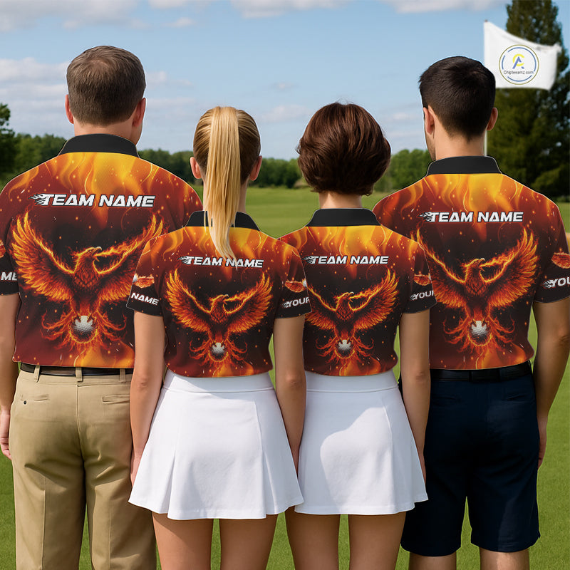 Mens Golf Polo Shirt Custom Phoenix Red Flame Team Golf Tops, White Golf Outfit For Men NHN0077