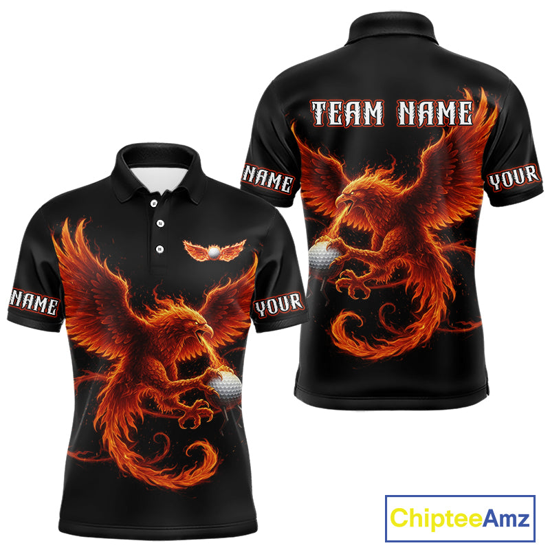 Mens Golf Polo Shirt Custom Phoenix Red Flame Team Golf Tops, White Golf Outfit For Men NHN0078