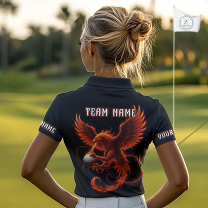 Womens Golf Polo Shirt Custom Phoenix Red Flame Team Golf Tops, White Golf Outfit For Ladies NHN0078