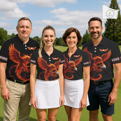 Mens Golf Polo Shirt Custom Phoenix Red Flame Team Golf Tops, White Golf Outfit For Men NHN0078