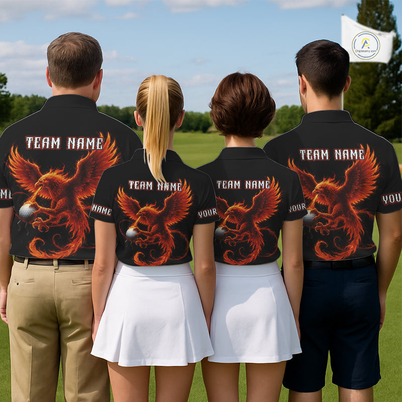 Mens Golf Polo Shirt Custom Phoenix Red Flame Team Golf Tops, White Golf Outfit For Men NHN0078