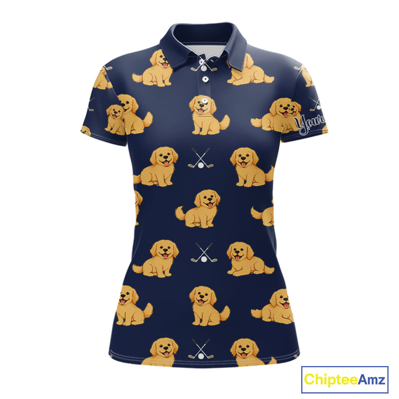 Funny Golden Retriever Womens Golf Polo Shirt Custom Blue Team Ladies Golf Tops, Dog Lover Gift Nhn0214