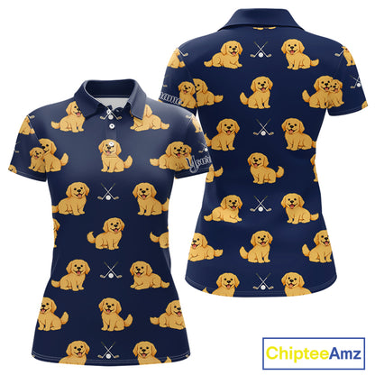 Funny Golden Retriever Womens Golf Polo Shirt Custom Blue Team Ladies Golf Tops, Dog Lover Gift Nhn0214