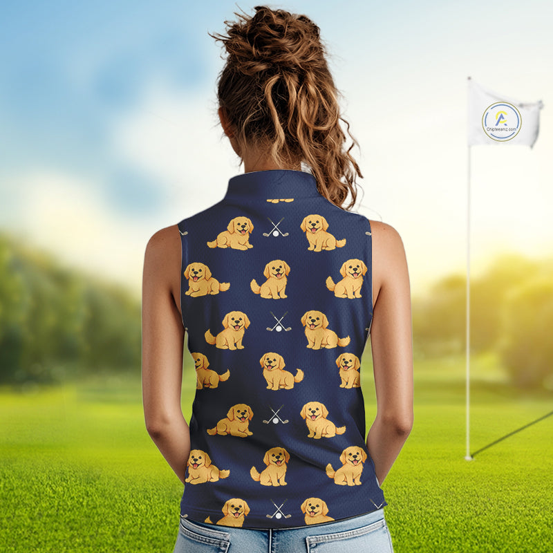 Funny Golden Retriever Womens Sleeveless Golf Polo Shirt Custom Team Ladies Golf Tops, Dog Lover Gift Nhn0214