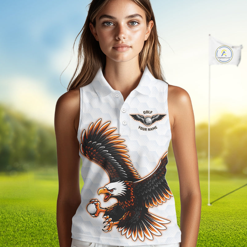 Womens Sleeveless Golf Polo Shirt Custom Eagle Golf Shirts Personalized Golf Clubs White Team Golf Top NHN0082