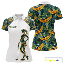 Load image into Gallery viewer, Womens Golf Polo Shirt Custom Colorful Parrots And Floral Tropical Pattern Team Golf Shirts, Golf Gifts NHN0093