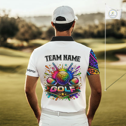 Rainbow Mens Golf Polo Shirt Leopard Print Pattern Custom Golf Ball Team Golf Tops, Golf Gifts NHN0226