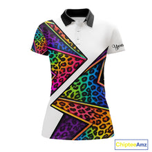 Load image into Gallery viewer, Rainbow Womens Golf Polo Shirt Leopard Print Pattern Custom Team Ladies Golf Tops, Golf Gifts NHN0226