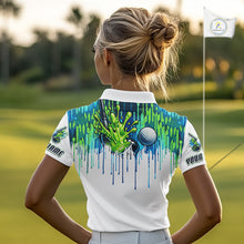 Load image into Gallery viewer, Watercolor Womens Golf Polo Shirt Custom Green Golf Ball Pattern Golf Tops For Ladies, Golf Gifts NHN0113
