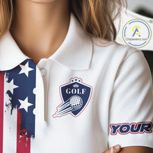 Load image into Gallery viewer, American Flag Womens Golf Polo Shirt Custom Red, White And Blue Team Golf Jersey, Patriotic Golf Shirts NHN0118