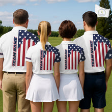 Load image into Gallery viewer, American Flag Womens Golf Polo Shirt Custom Red, White And Blue Team Golf Jersey, Patriotic Golf Shirts NHN0118