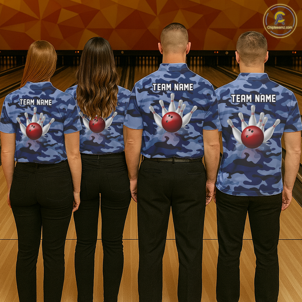 Custom Blue Camo Bowling Jersey for Men Bowling Team Shirts Bowling Uniform Polo & 1/4 Zip HNT167