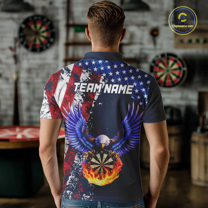 Custom US Flag Eagle Flame Darts Shirt for Men Darts Team Jerseys Dartboard Shirt NNT270