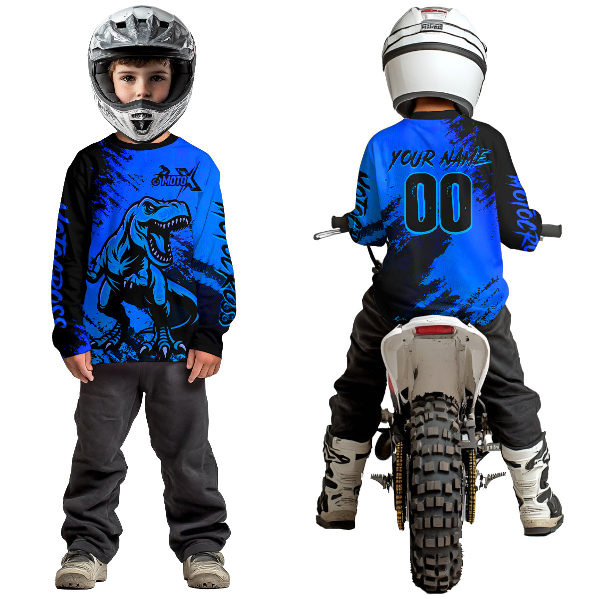 Blue Dinosaur Motocross Jersey Dirt Bike Shirts for Men Kid Women Racing Jersey XM417