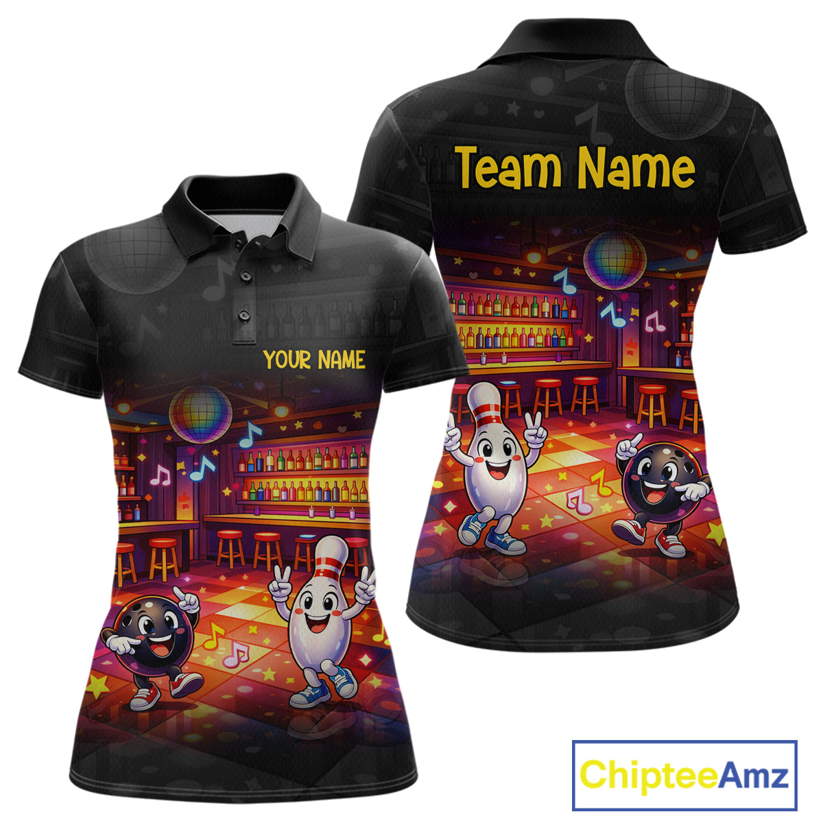 Funny Music Bowling Jersey for Women Custom Bowling Team Shirts Bowling League Polo & 1/4 Zip HNT496