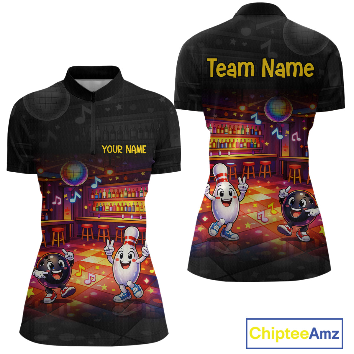 Funny Music Bowling Jersey for Women Custom Bowling Team Shirts Bowling League Polo & 1/4 Zip HNT496