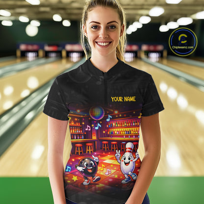 Funny Music Bowling Jersey for Women Custom Bowling Team Shirts Bowling League Polo & 1/4 Zip HNT496